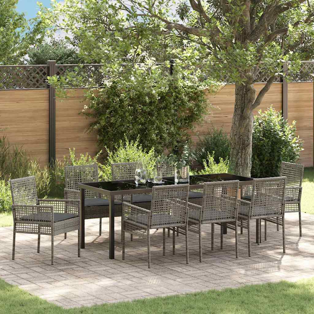 vidaXL Tuin Eettafel Set met kussen 3 pcs Zwart poly rattan