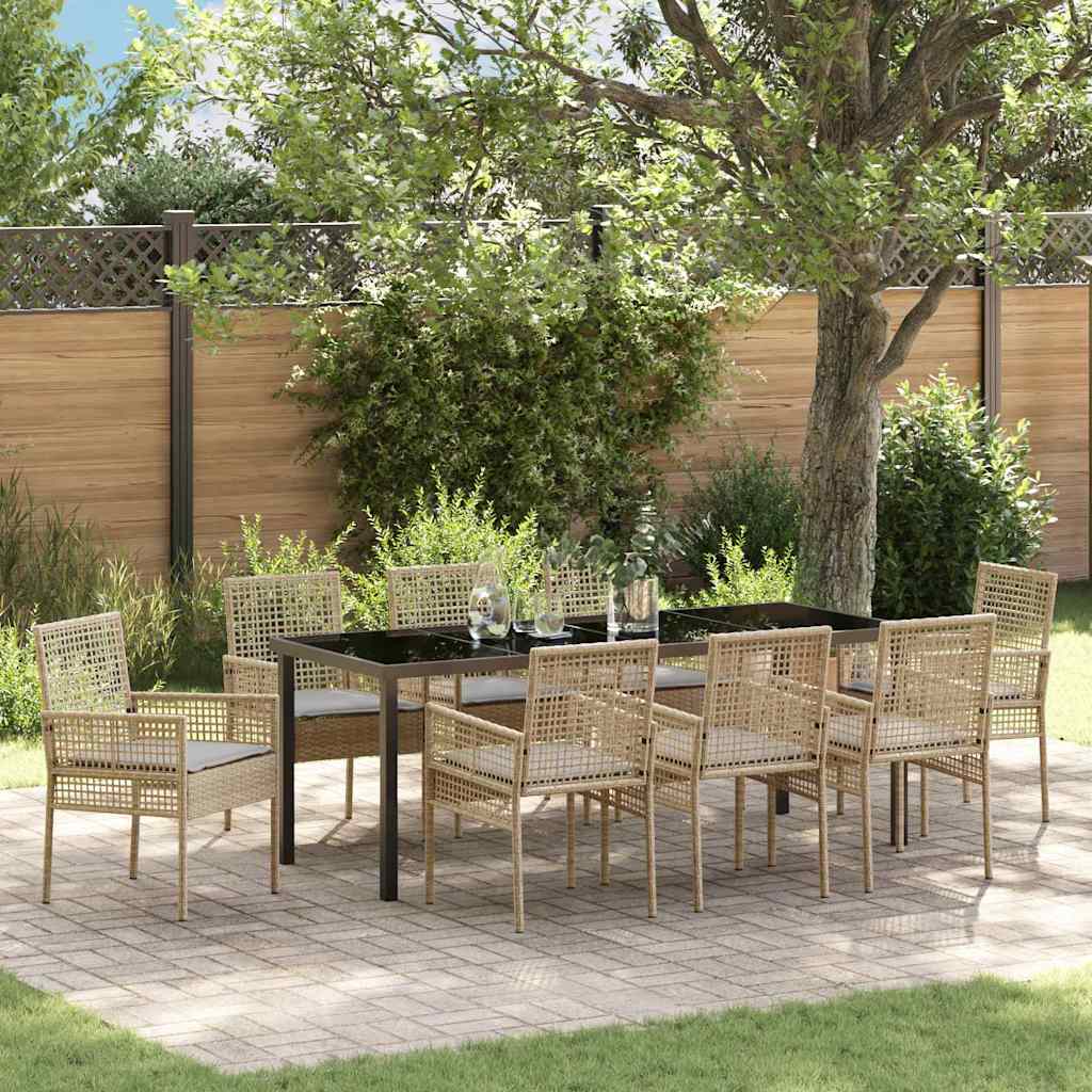 vidaXL Tuin Eettafel Set met kussen 3 pcs Zwart poly rattan