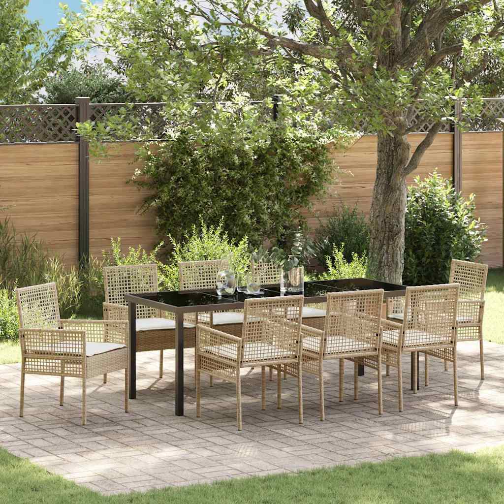 vidaXL Tuin Eettafel Set met kussen 3 pcs Zwart poly rattan