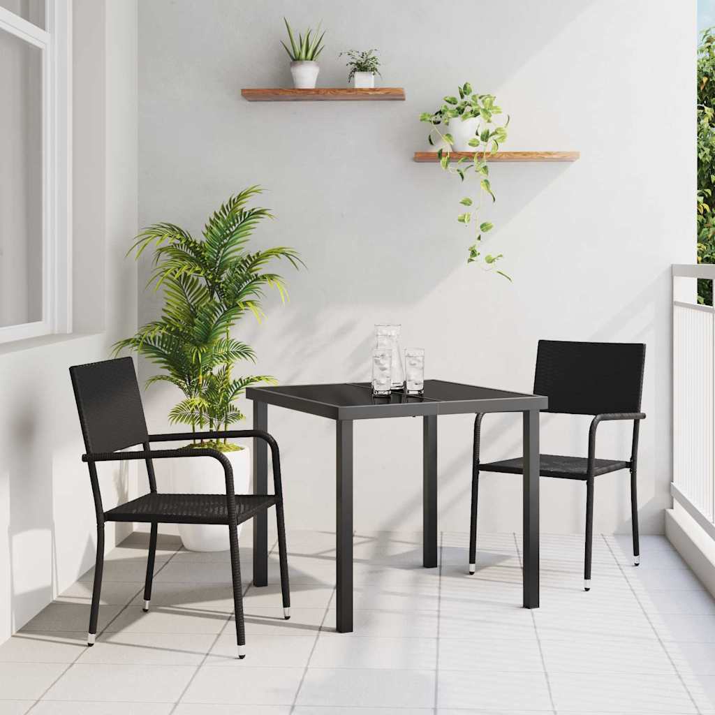 vidaXL Tuin Eettafel Set met kussen 3 pcs Zwart poly rattan