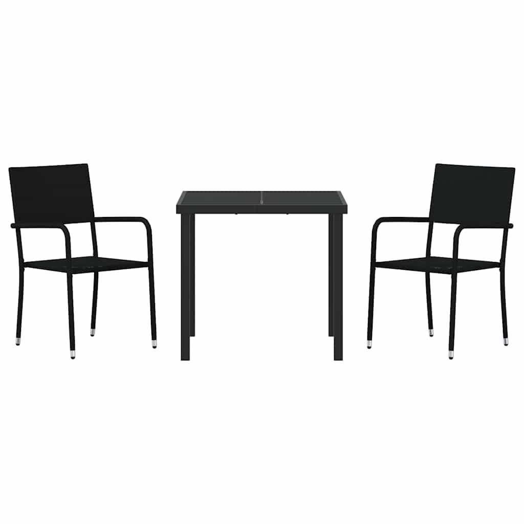 vidaXL Tuin Eettafel Set met kussen 3 pcs Zwart poly rattan