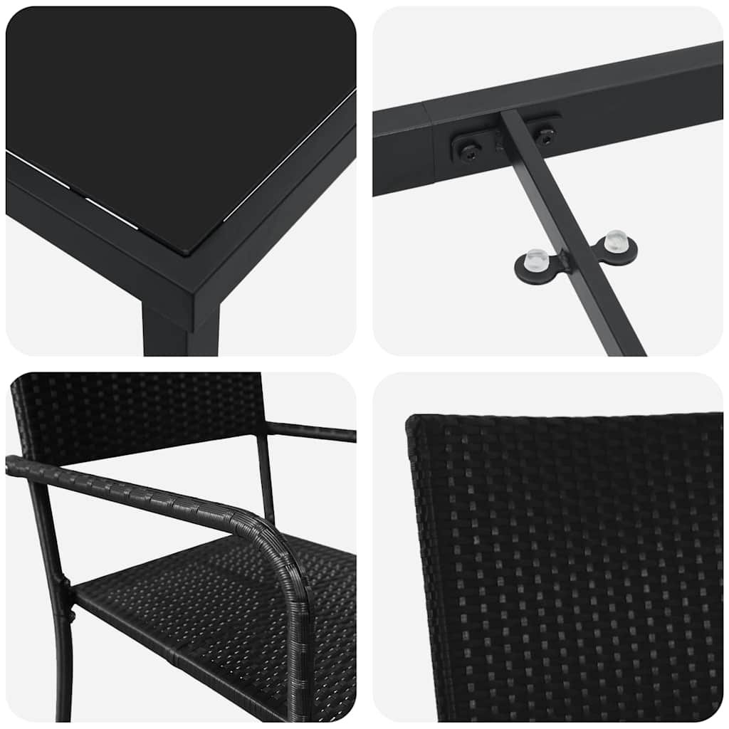 vidaXL Tuin Eettafel Set met kussen 3 pcs Zwart poly rattan