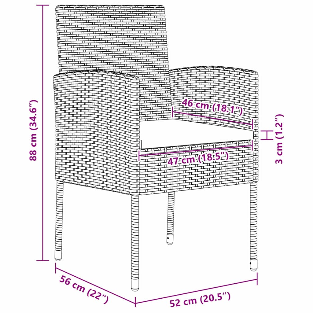 vidaXL Tuin Eettafel Set met kussen 5 pcs Zwart poly rattan