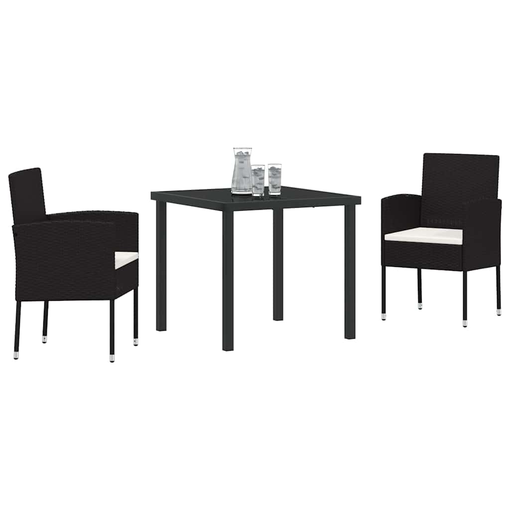 vidaXL Tuin Eettafel Set met kussen 5 pcs Zwart poly rattan