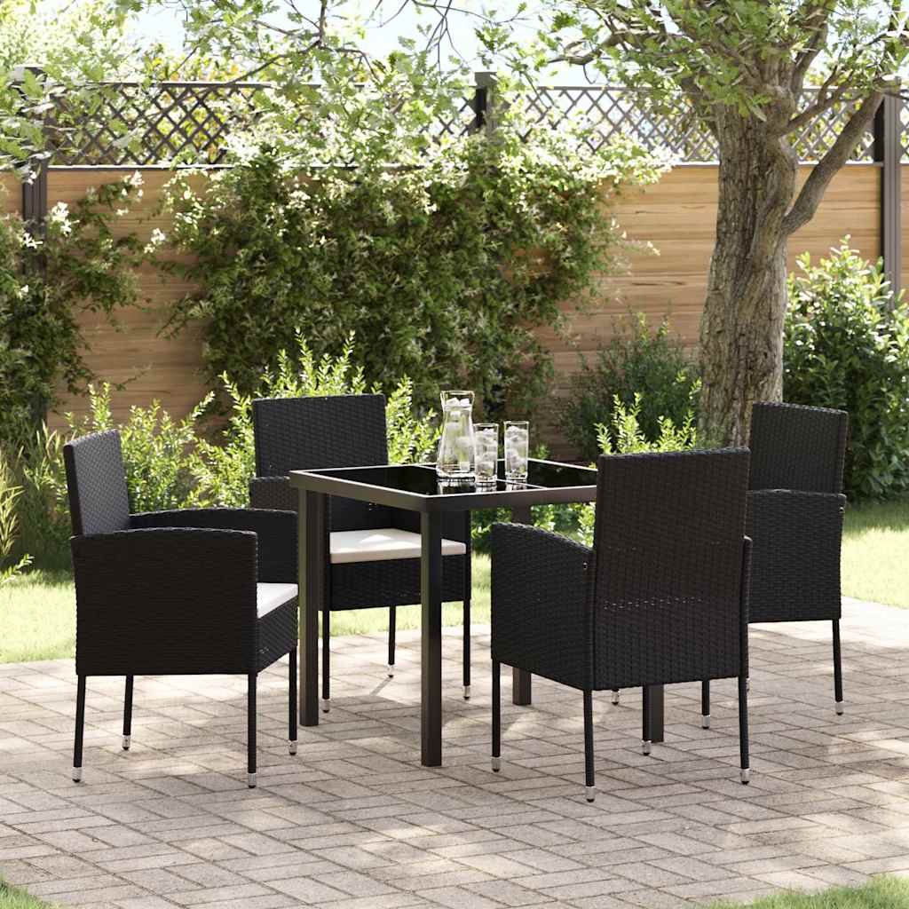 vidaXL Tuin Eettafel Set met kussen 5 pcs Zwart poly rattan