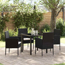 vidaXL Tuin Eettafel Set met kussen 5 pcs Zwart poly rattan