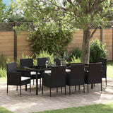 vidaXL Tuin Eettafel Set met kussen 5 pcs Zwart poly rattan