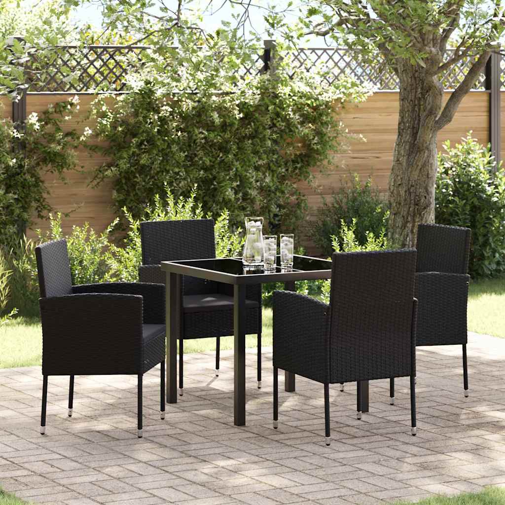 vidaXL Tuin Eettafel Set met kussen 5 pcs Zwart poly rattan