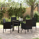 vidaXL Tuin Eettafel Set met kussen 5 pcs Zwart poly rattan