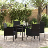 vidaXL Tuin Eettafel Set met kussen 5 pcs Zwart poly rattan