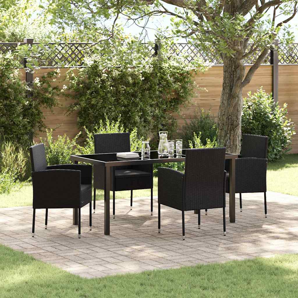 vidaXL Tuin Eettafel Set met kussen 5 pcs Zwart poly rattan