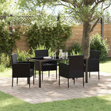 vidaXL Tuin Eettafel Set met kussen 5 pcs Zwart poly rattan
