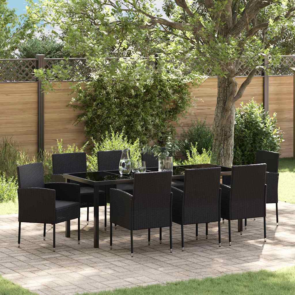 vidaXL Tuin Eettafel Set met kussen 5 pcs Zwart poly rattan