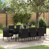vidaXL Tuin Eettafel Set met kussen 5 pcs Zwart poly rattan