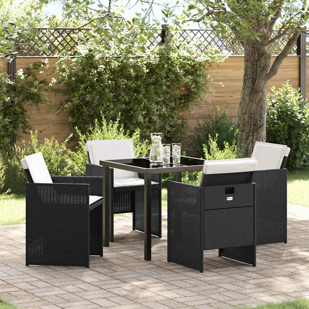 vidaXL Tuin Eettafel Set met kussen 5 pcs Zwart poly rattan