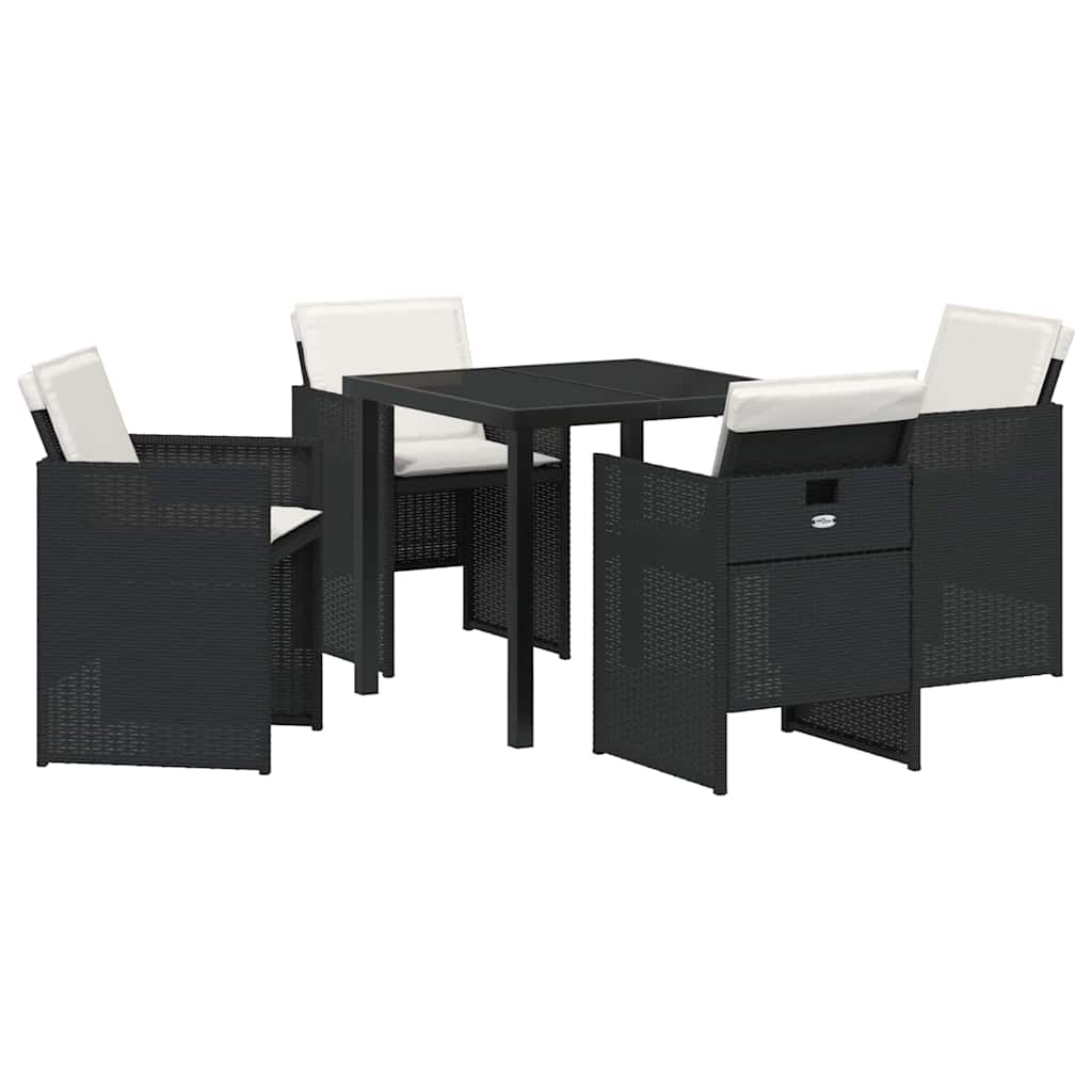 vidaXL Tuin Eettafel Set met kussen 5 pcs Zwart poly rattan