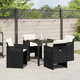vidaXL Tuin Eettafel Set met kussen 5 pcs Zwart poly rattan