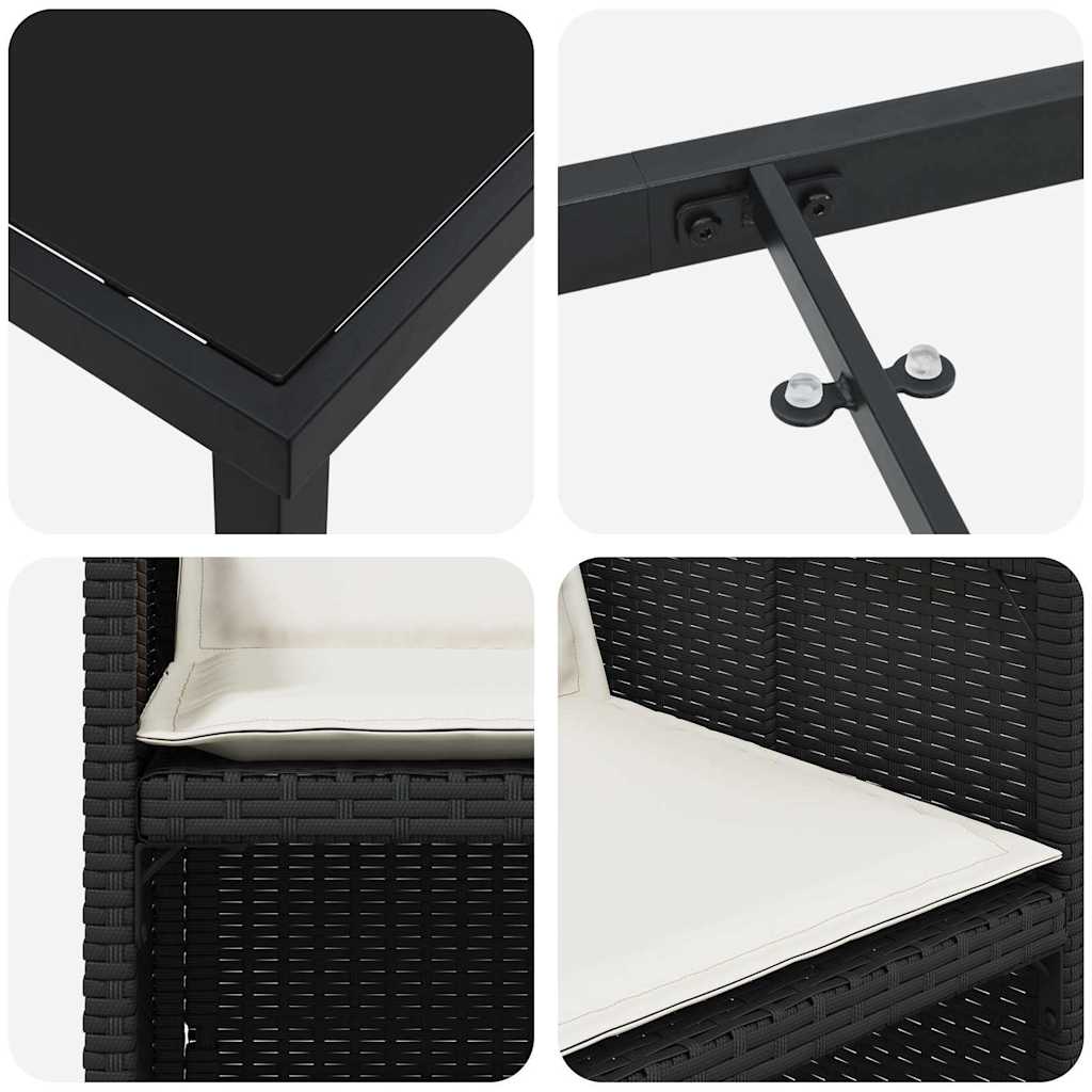 vidaXL Tuin Eettafel Set met kussen 5 pcs Zwart poly rattan