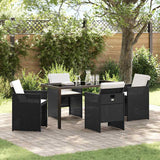 vidaXL Tuin Eettafel Set met kussen 5 pcs Zwart poly rattan