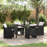 vidaXL Tuin Eettafel Set met kussen 5 pcs Zwart poly rattan
