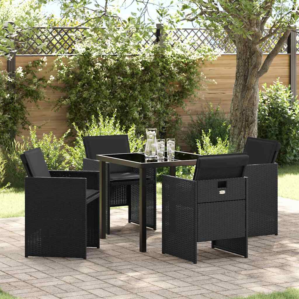 vidaXL Tuin Eettafel Set met kussen 5 pcs Zwart poly rattan