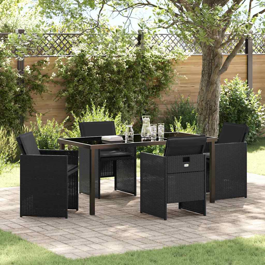 vidaXL Tuin Eettafel Set met kussen 5 pcs Zwart poly rattan