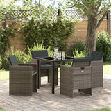 vidaXL Tuin Eettafel Set met kussen 5 pcs Zwart poly rattan