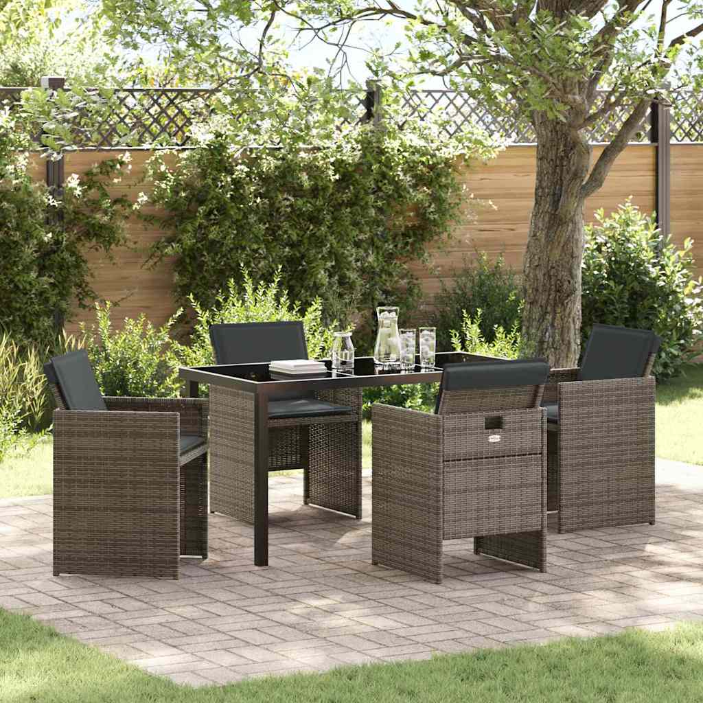 vidaXL Tuin Eettafel Set met kussen 5 pcs Zwart poly rattan