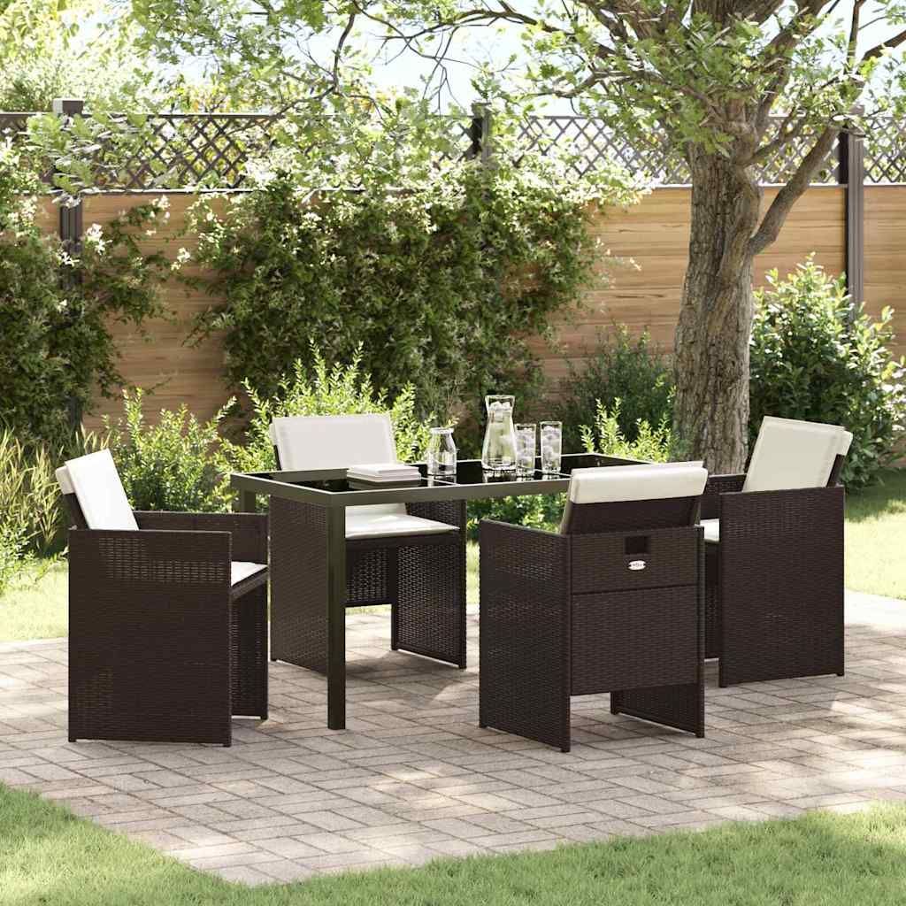 vidaXL Tuin Eettafel Set met kussen 5 pcs Zwart poly rattan