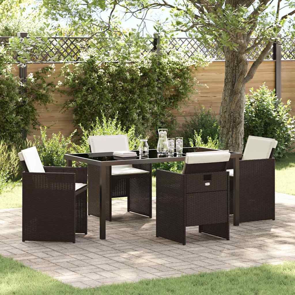 vidaXL Tuin Eettafel Set met kussen 5 pcs Zwart poly rattan