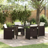 vidaXL Tuin Eettafel Set met kussen 5 pcs Zwart poly rattan