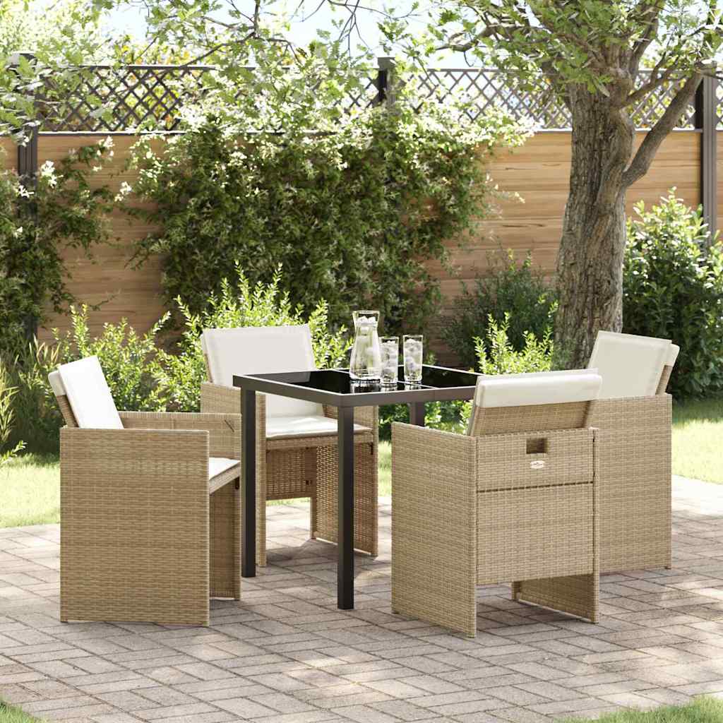 vidaXL Tuin Eettafel Set met kussen 5 pcs Zwart poly rattan