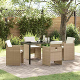vidaXL Tuin Eettafel Set met kussen 5 pcs Zwart poly rattan
