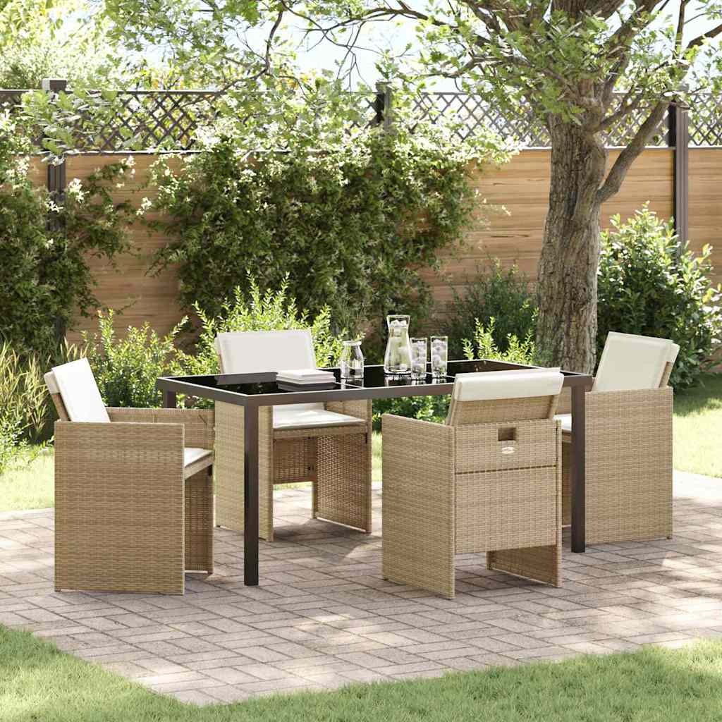 vidaXL Tuin Eettafel Set met kussen 5 pcs Zwart poly rattan