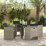 vidaXL Tuin Eettafel Set met kussen 5 pcs Zwart poly rattan