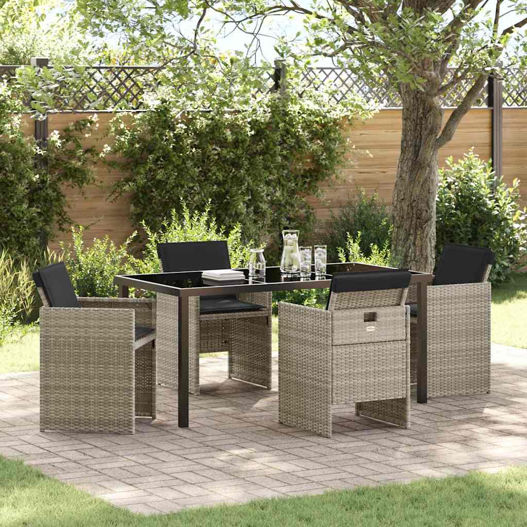 vidaXL Tuin Eettafel Set met kussen 5 pcs Zwart poly rattan