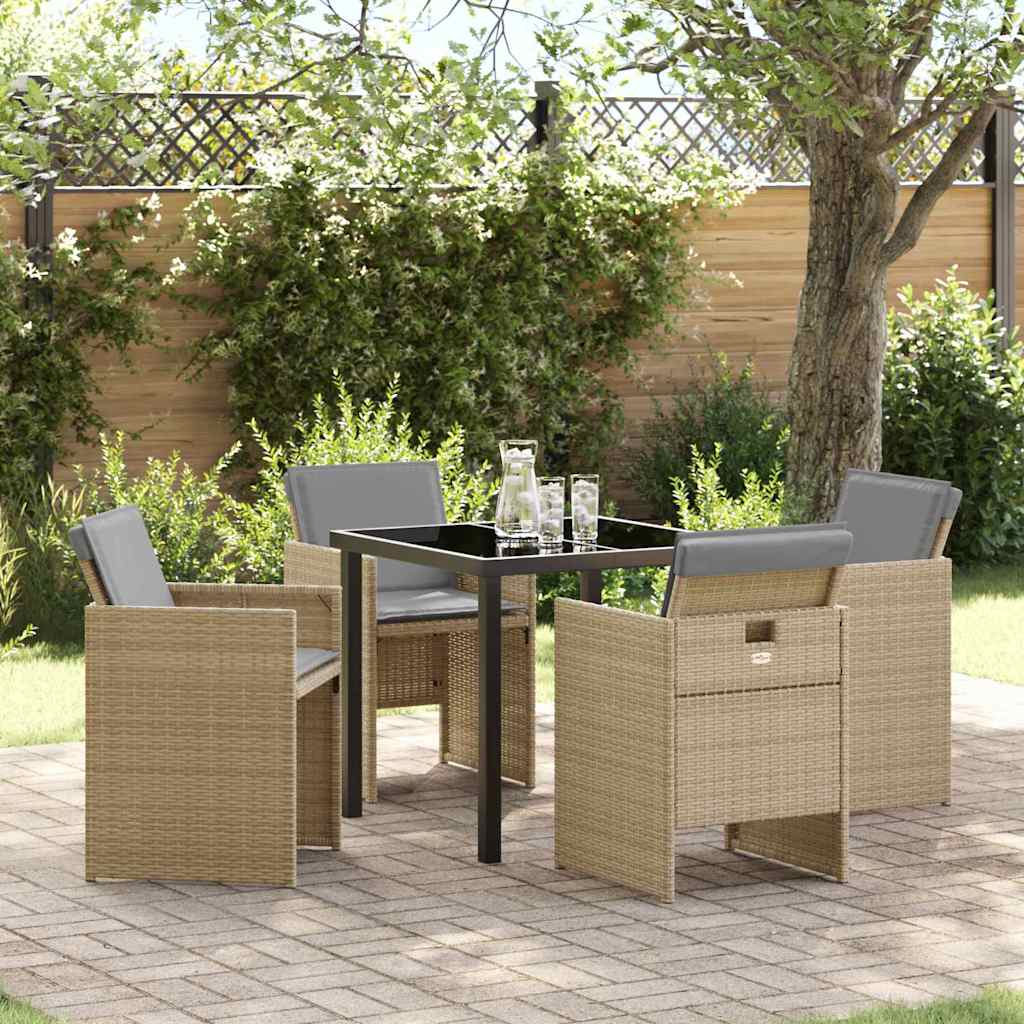 vidaXL Tuin Eettafel Set met kussen 5 pcs Zwart poly rattan