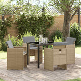 vidaXL Tuin Eettafel Set met kussen 5 pcs Zwart poly rattan