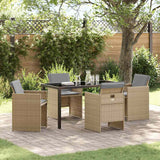 vidaXL Tuin Eettafel Set met kussen 5 pcs Zwart poly rattan