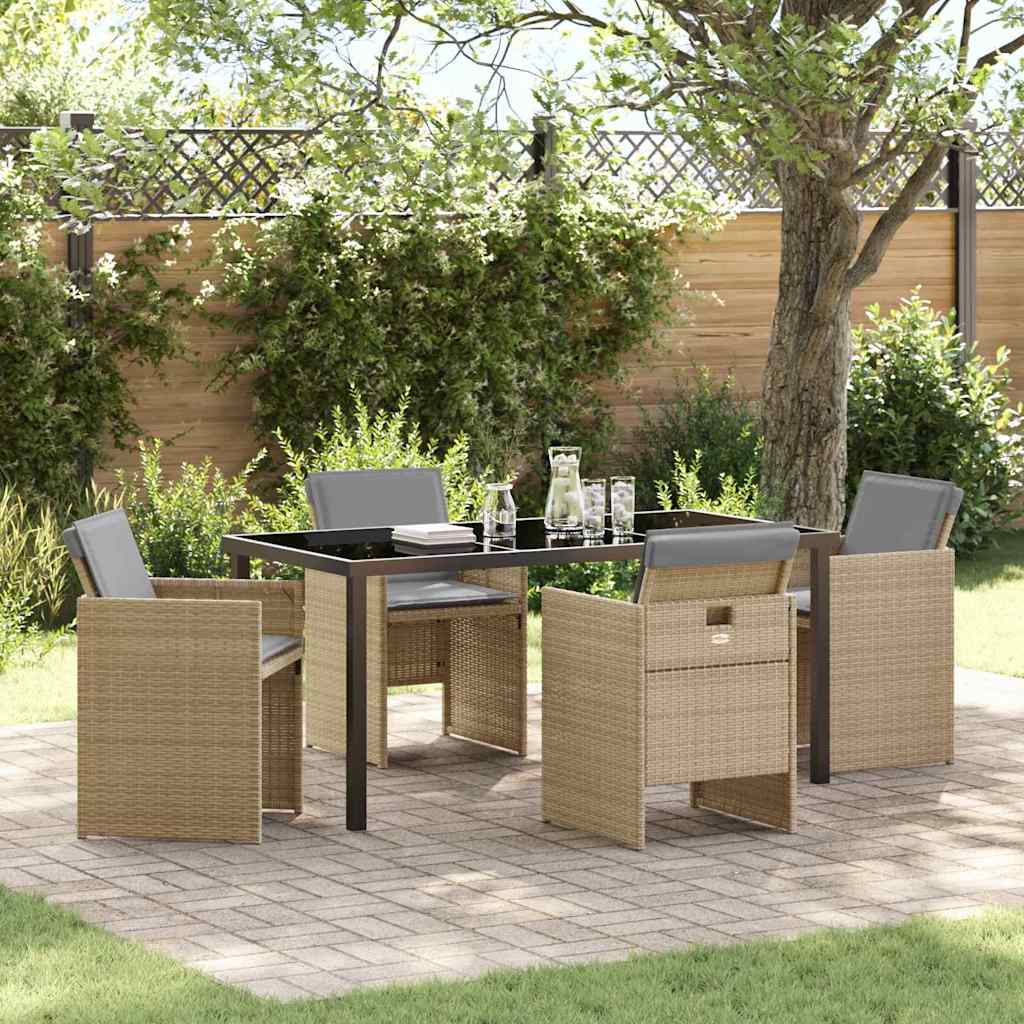 vidaXL Tuin Eettafel Set met kussen 5 pcs Zwart poly rattan
