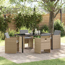 vidaXL Tuin Eettafel Set met kussen 5 pcs Zwart poly rattan