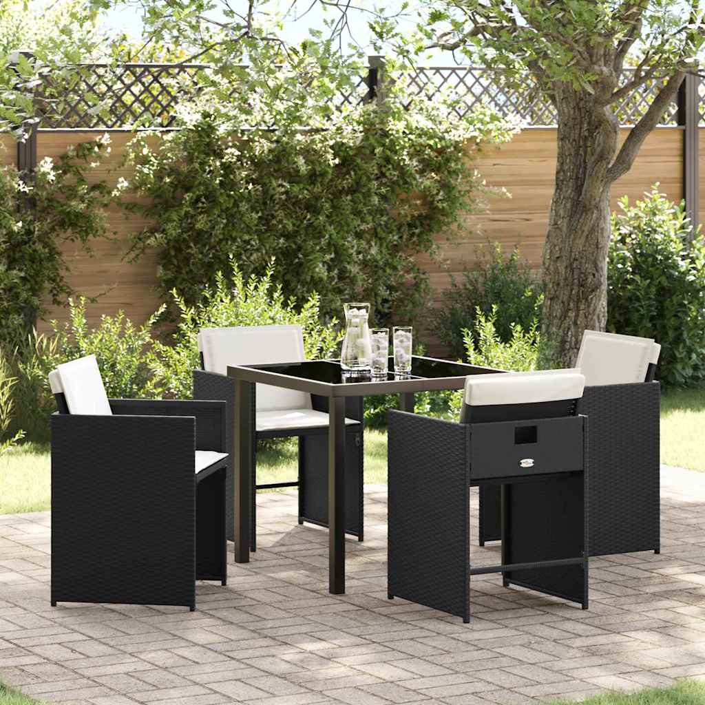 vidaXL Garden Dining Set with cushions 5 pcs Black poly rattan