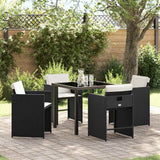 vidaXL Garden Dining Set with cushions 5 pcs Black poly rattan