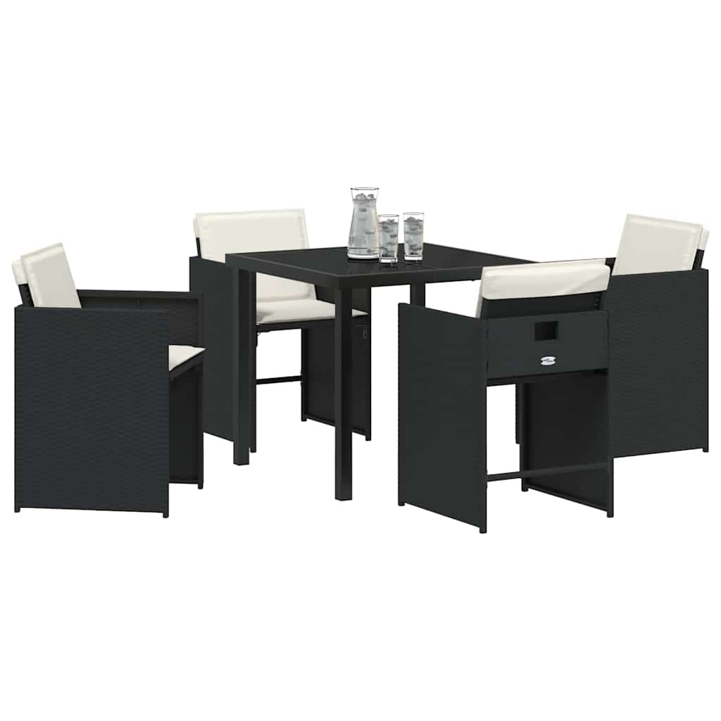 vidaXL Garden Dining Set with cushions 5 pcs Black poly rattan