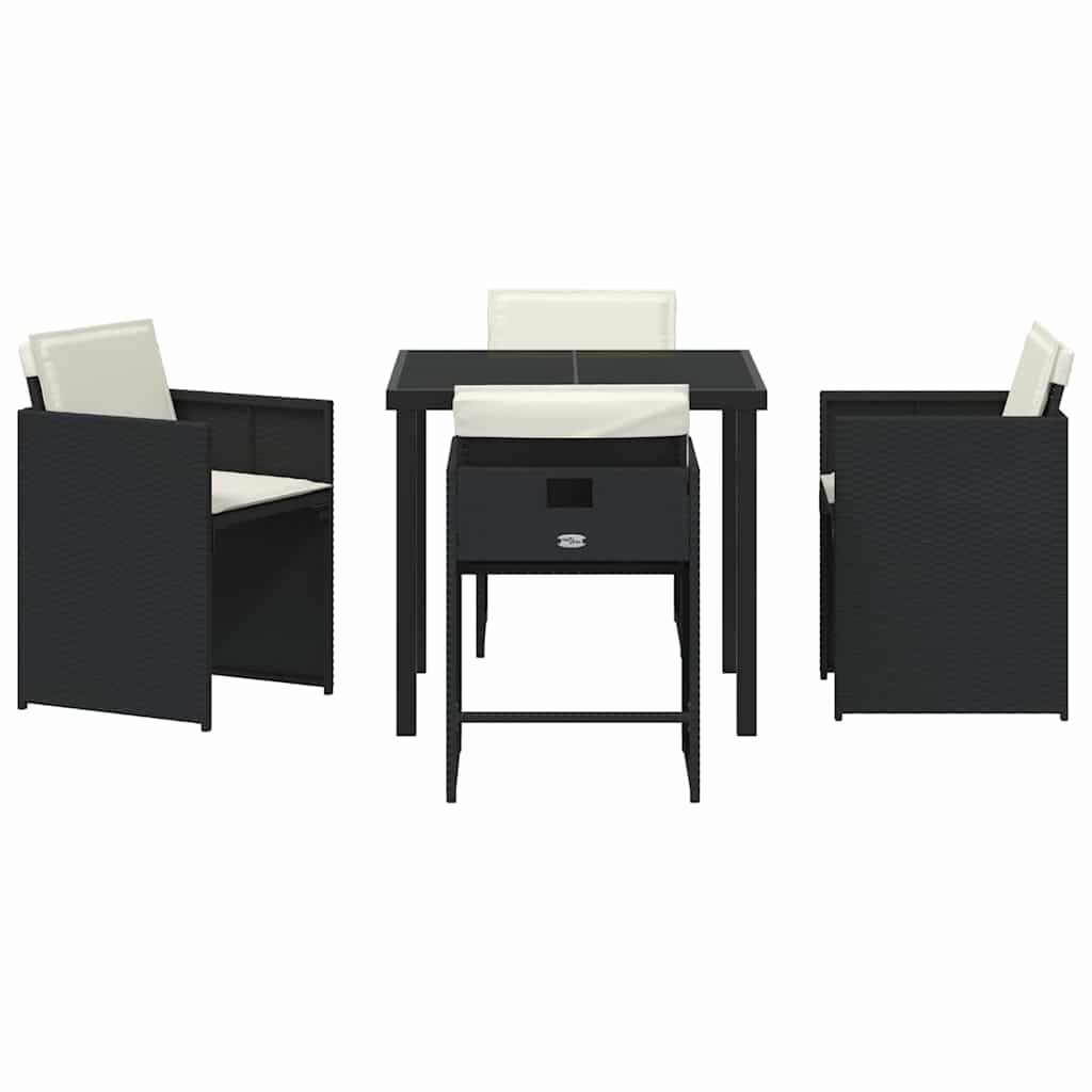 vidaXL Garden Dining Set with cushions 5 pcs Black poly rattan