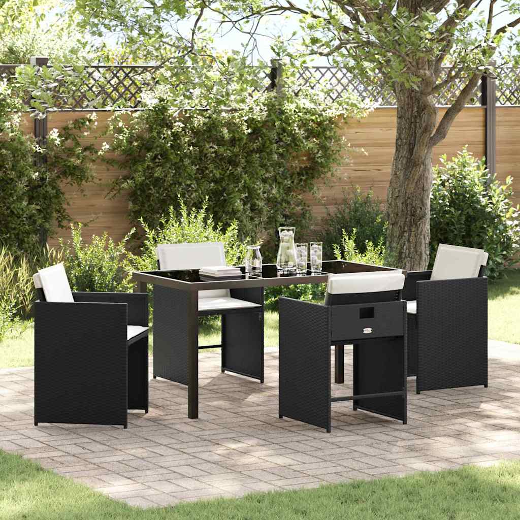 vidaXL Garden Dining Set with cushions 5 pcs Black poly rattan