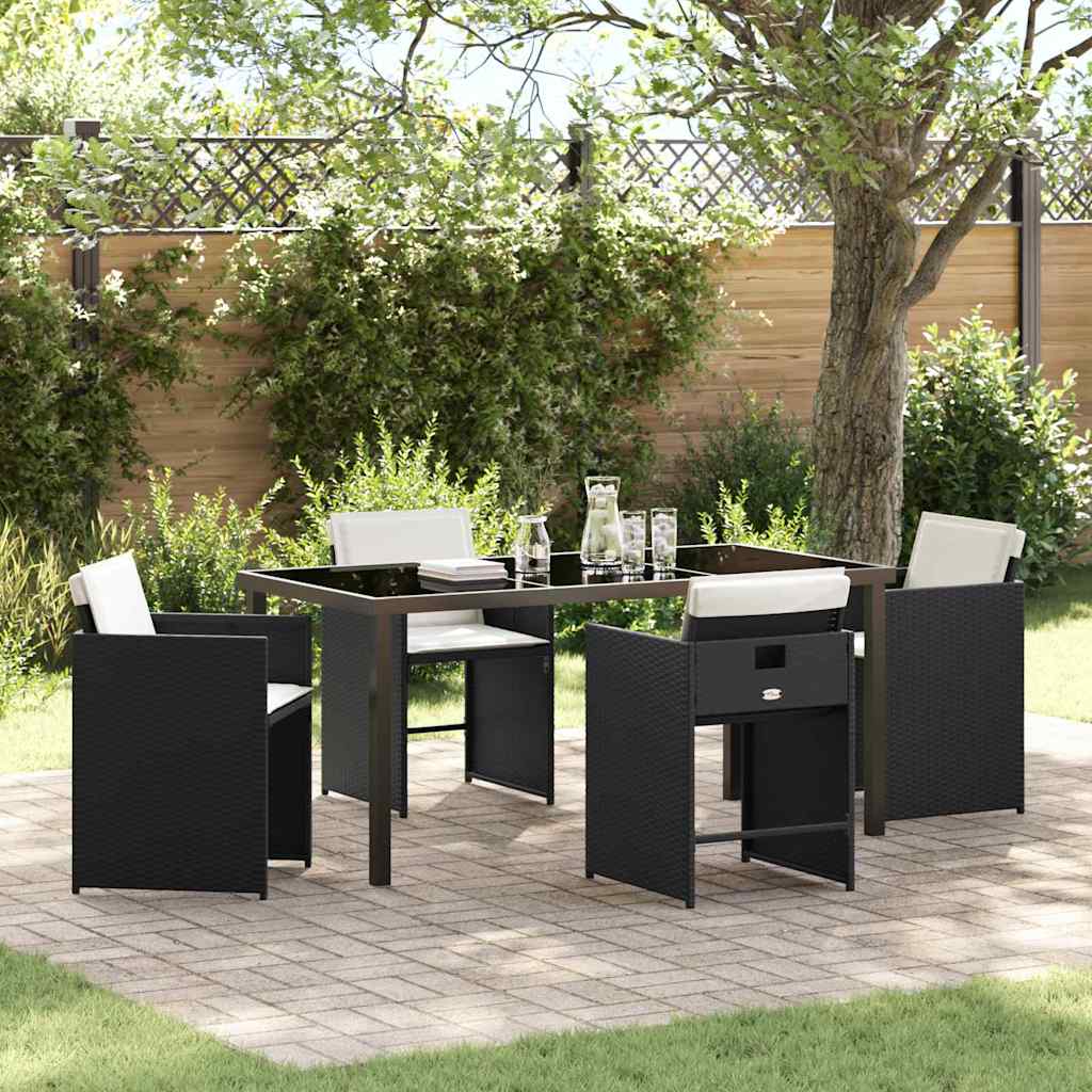 vidaXL Garden Dining Set with cushions 5 pcs Black poly rattan