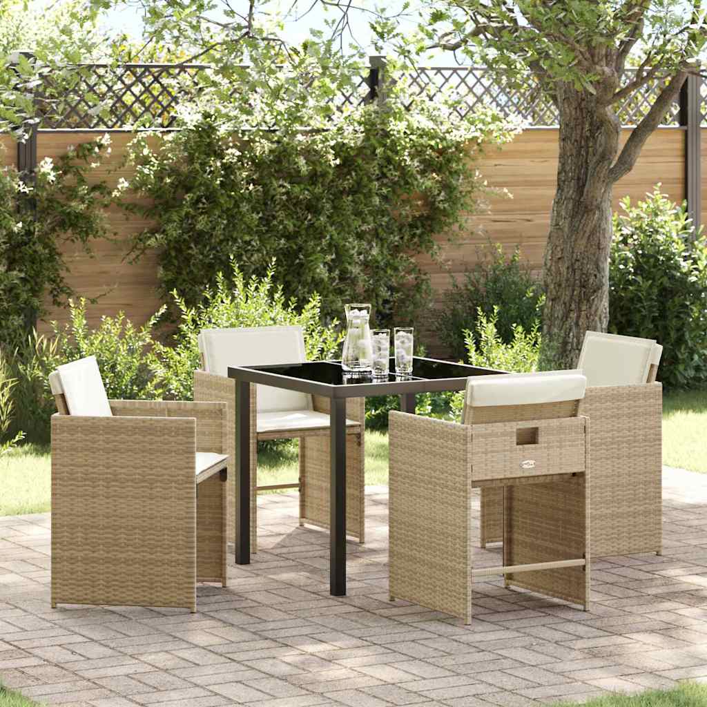 vidaXL Garden Dining Set with cushions 5 pcs Black poly rattan