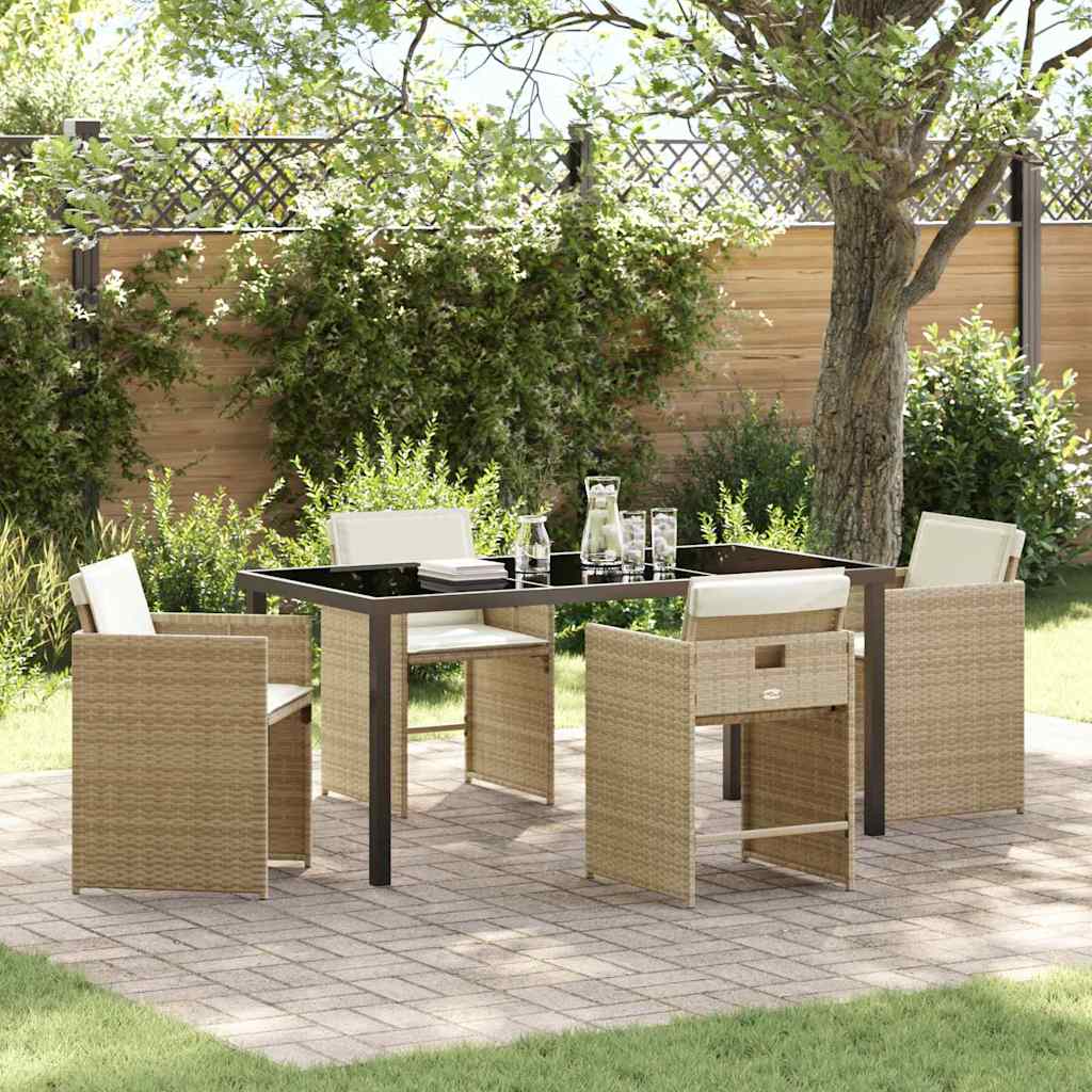 vidaXL Garden Dining Set with cushions 5 pcs Black poly rattan