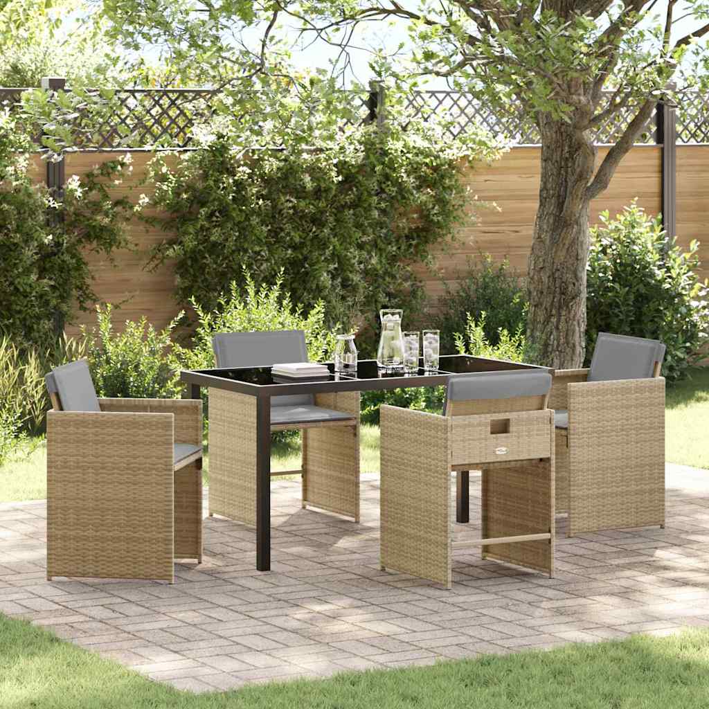 vidaXL Garden Dining Set with cushions 5 pcs Black poly rattan